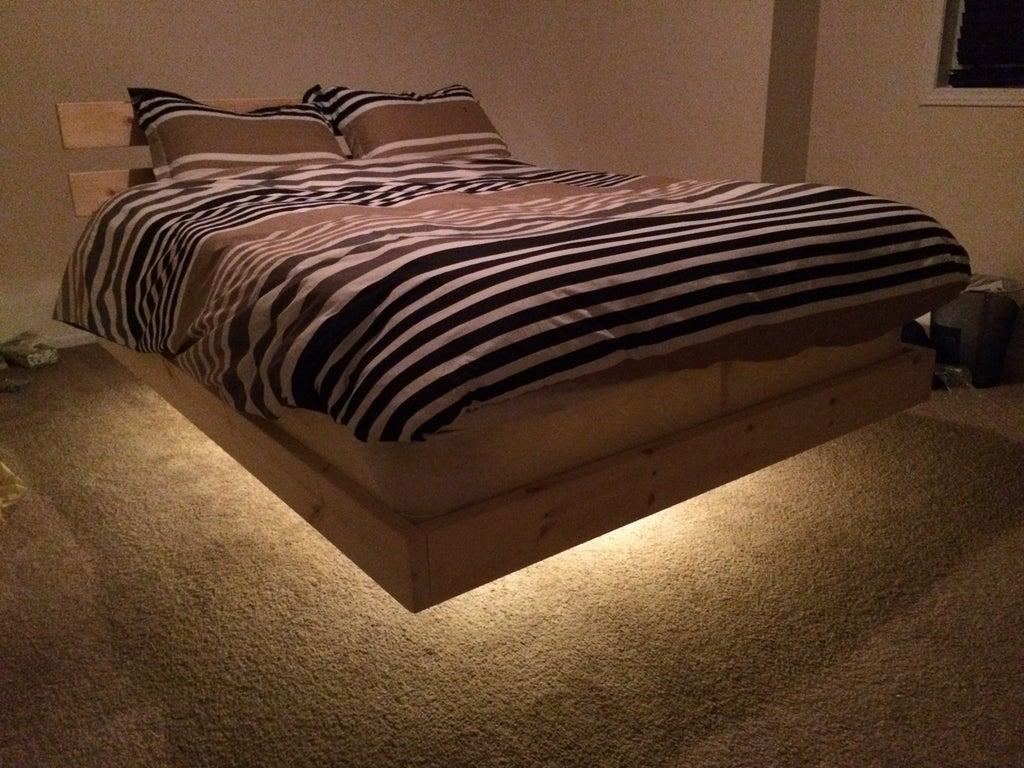 Step Floating Queen Bed Frame with LED Lighting
