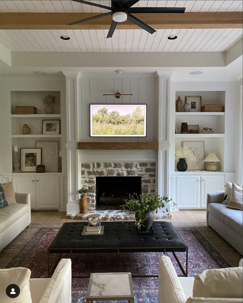 Stone and Shiplap Fireplace Surround