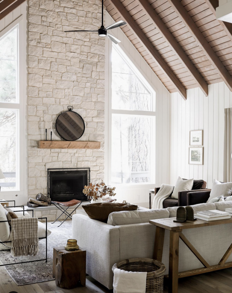 Stone Fireplace with Two Stories