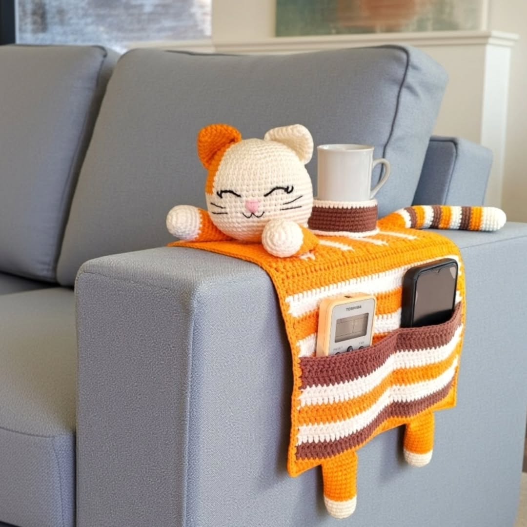 Striped Crochet Cat Organizer