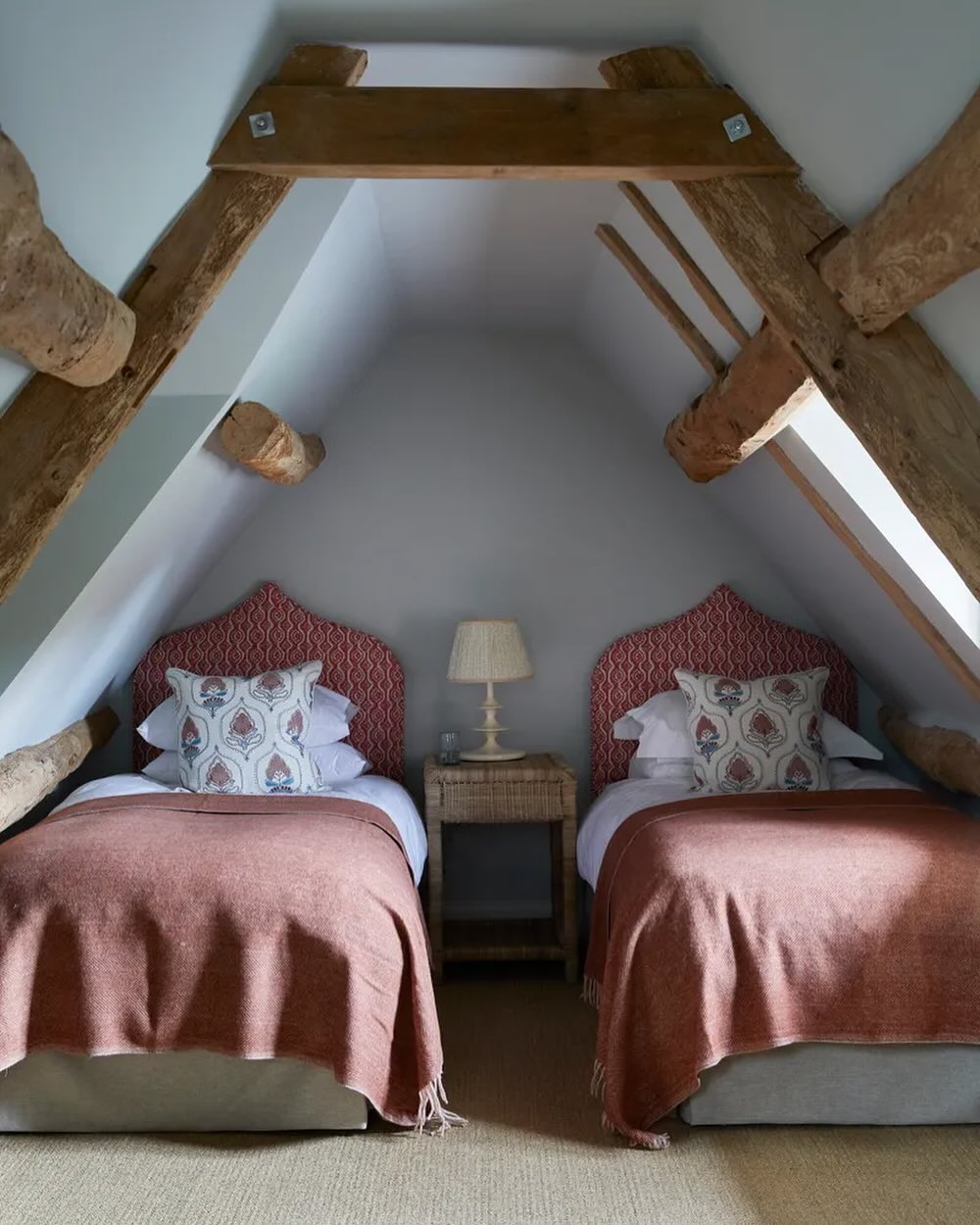 Symmetrical Twin Beds in an Attic Bedroom