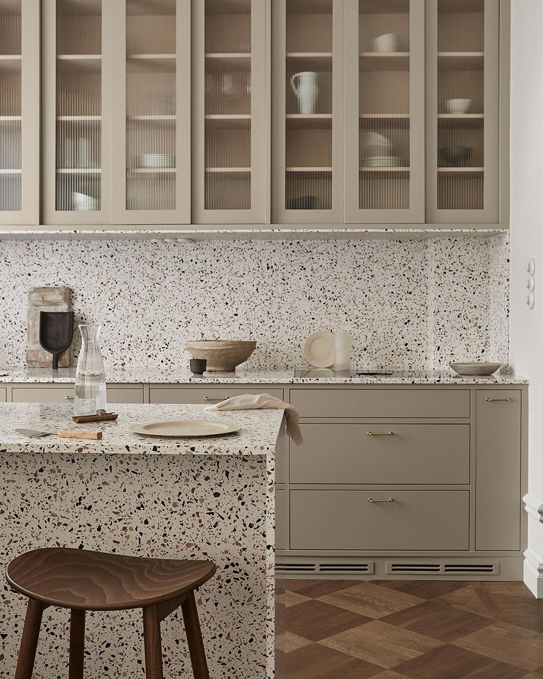 Terrazzo Backsplash with Grey Cabinets