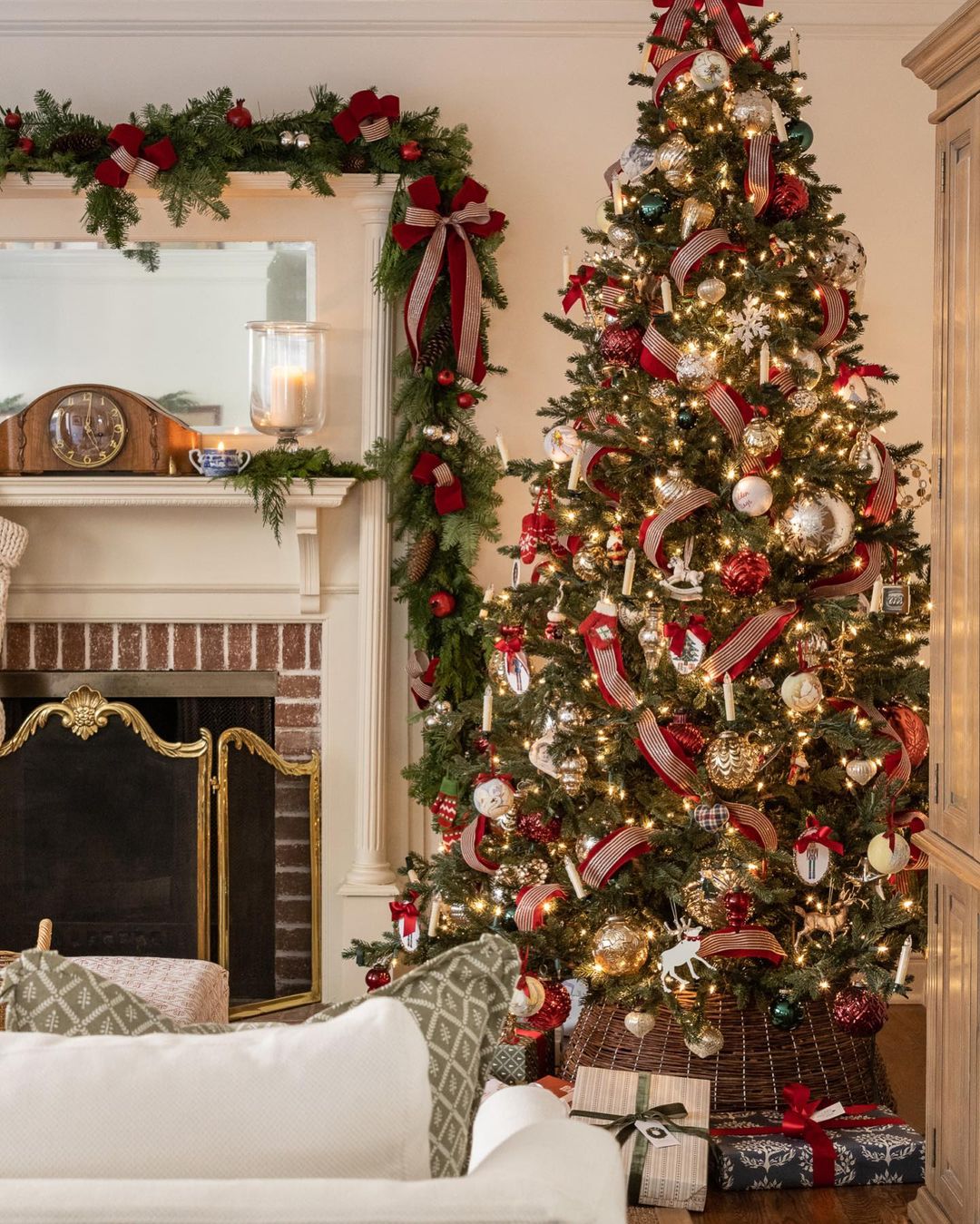 Traditional fireplace holiday setting