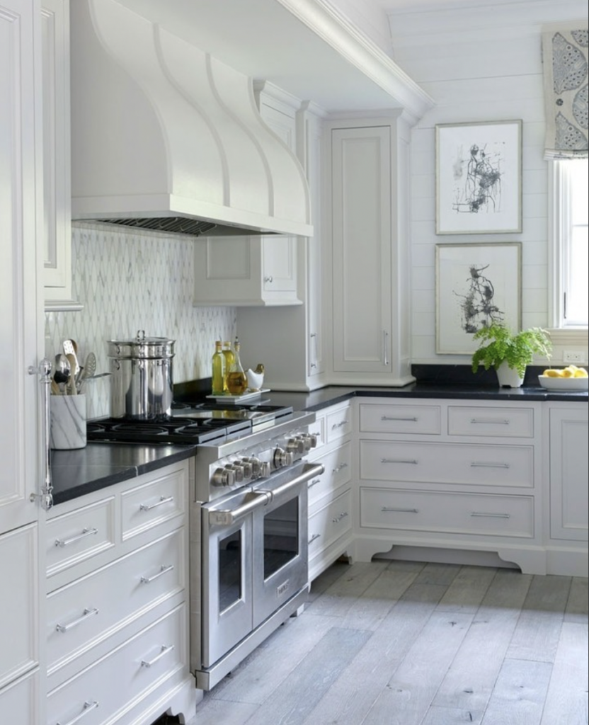 Traditional White Kitchen with Dark Counters