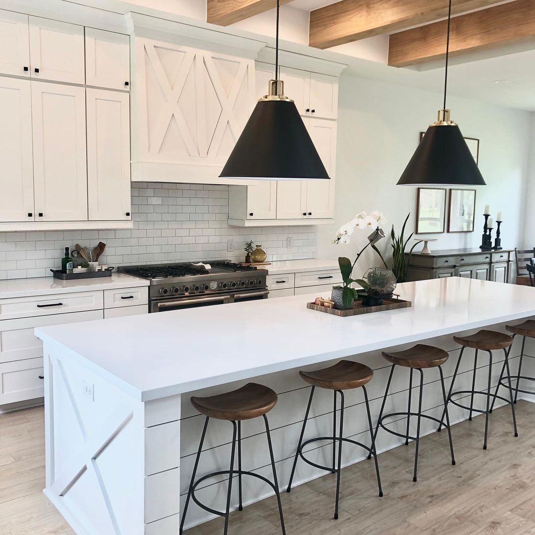 Transitional Sleek Shiplap Kitchen Island