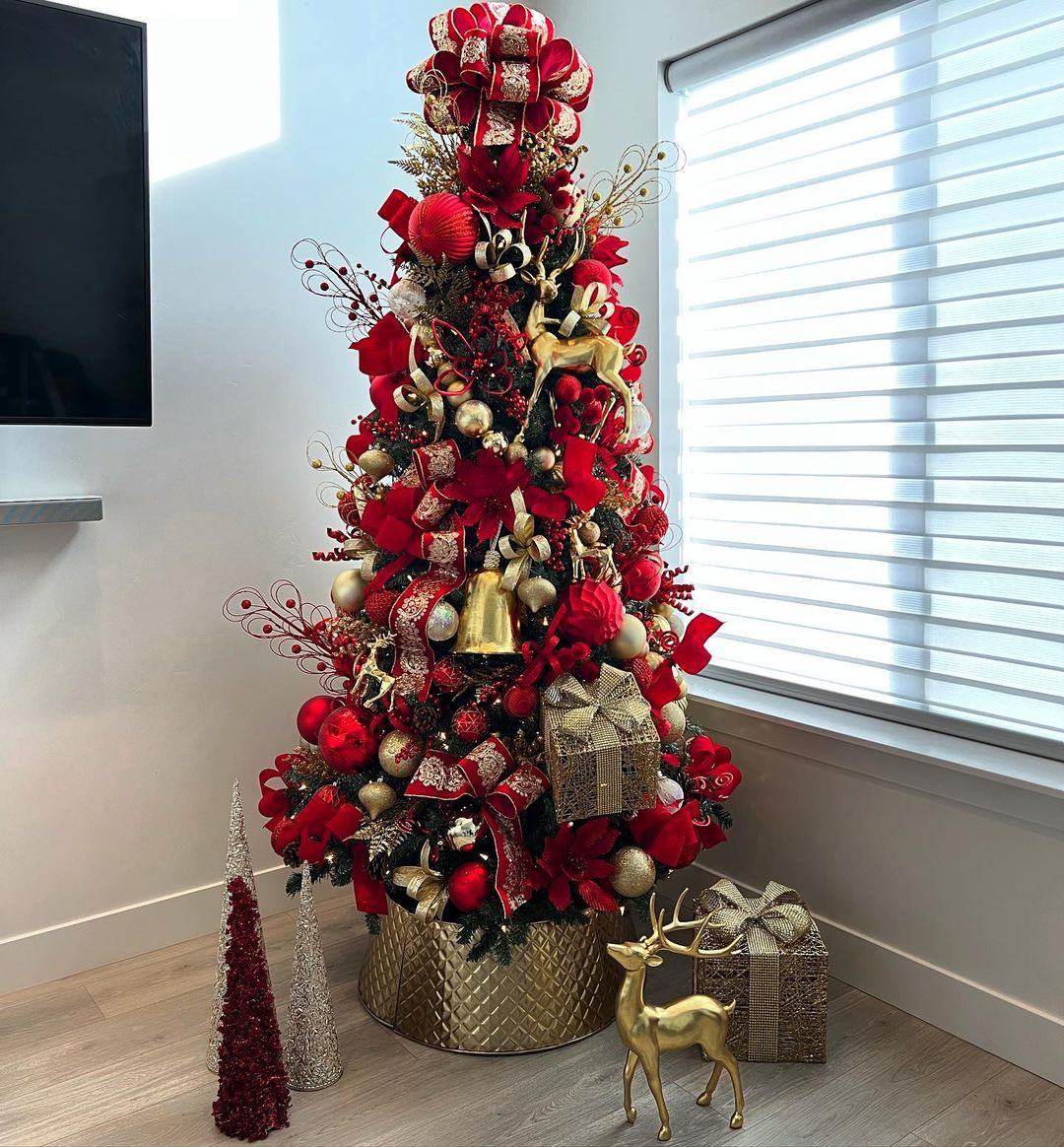 Tree in Red and Gold with Playful Ornaments