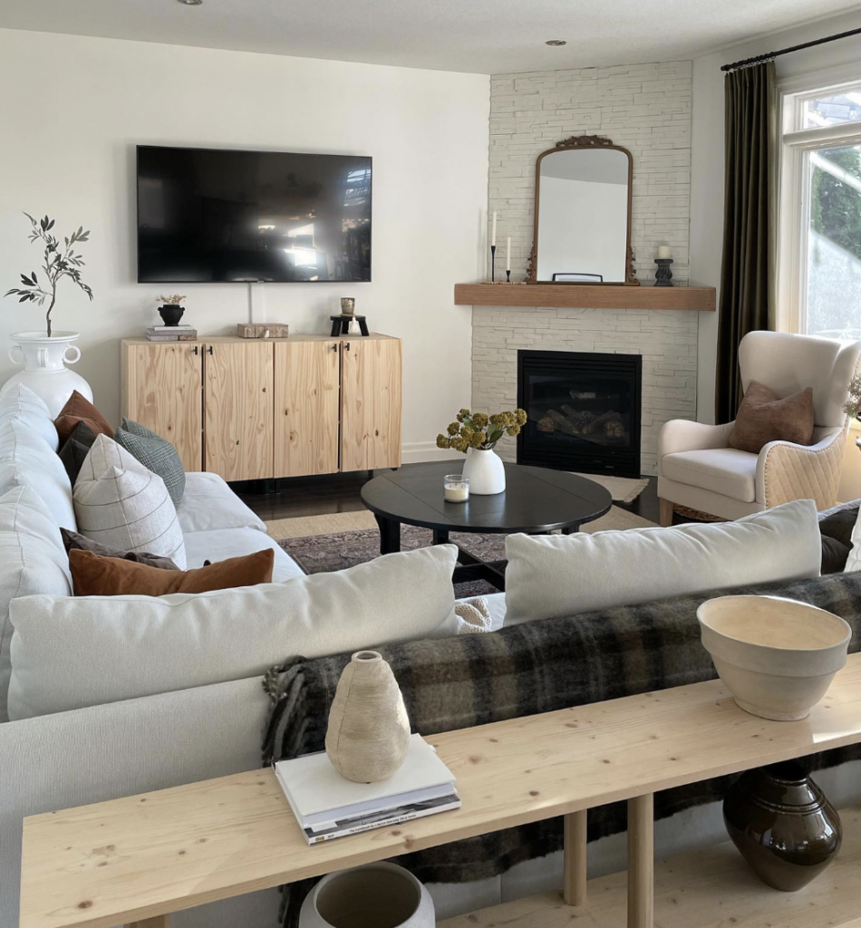 TV Beside a Corner Fireplace
