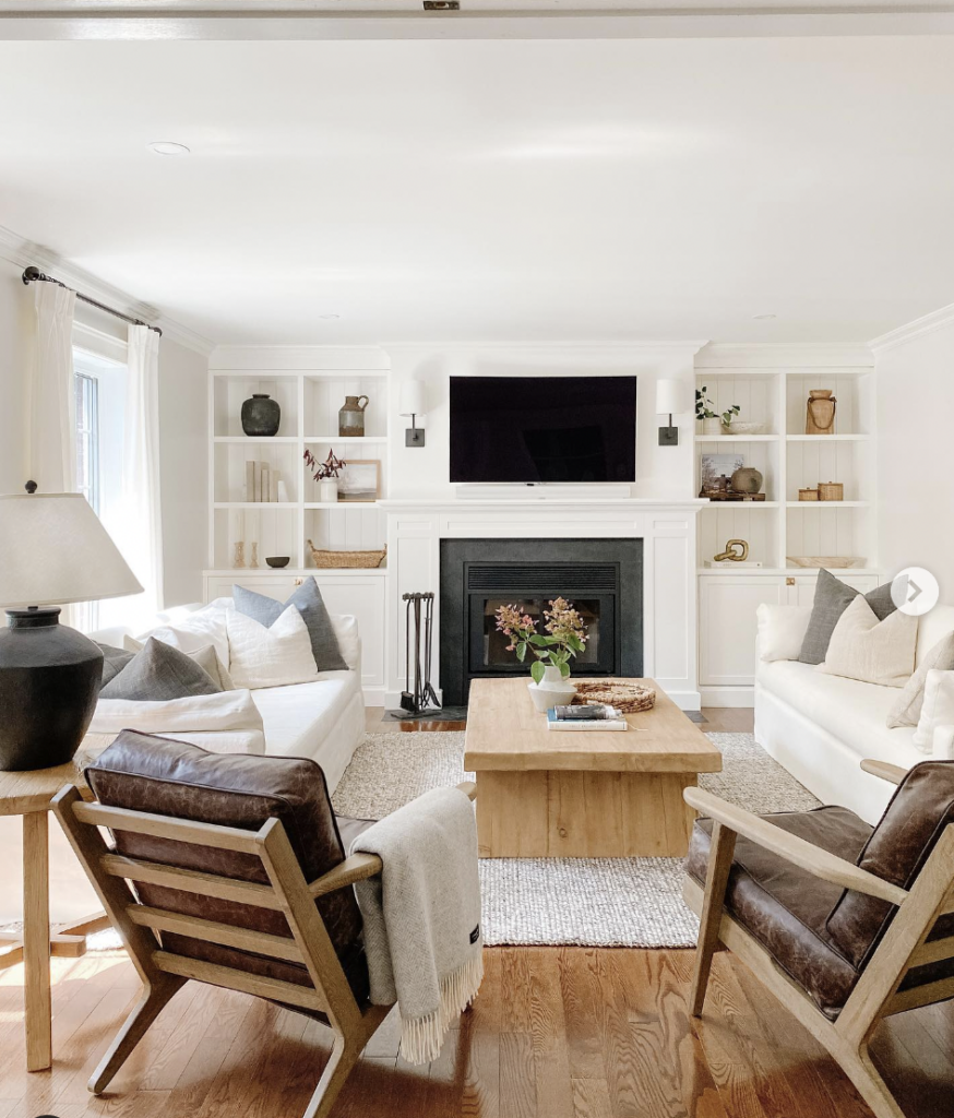 Two Built-Ins Flanking a Living Room Fireplace