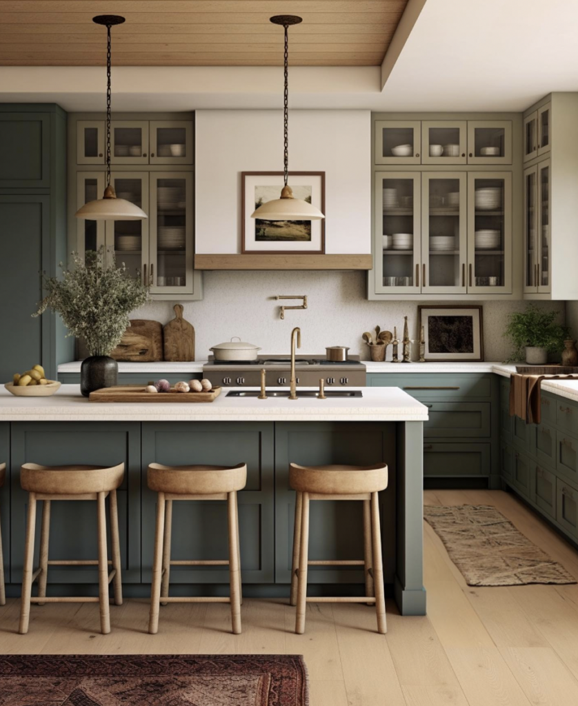 Two-Tone Cabinets with a Pendant Light
