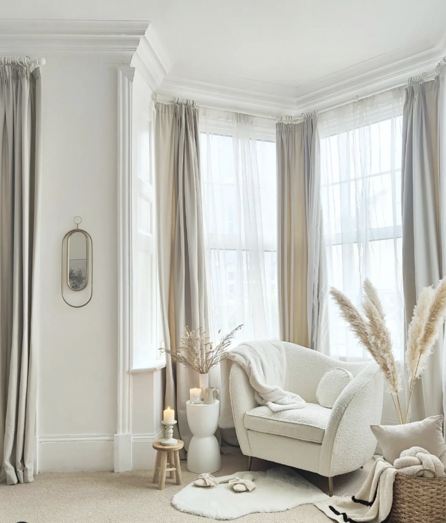 Valance drapery at bay windows