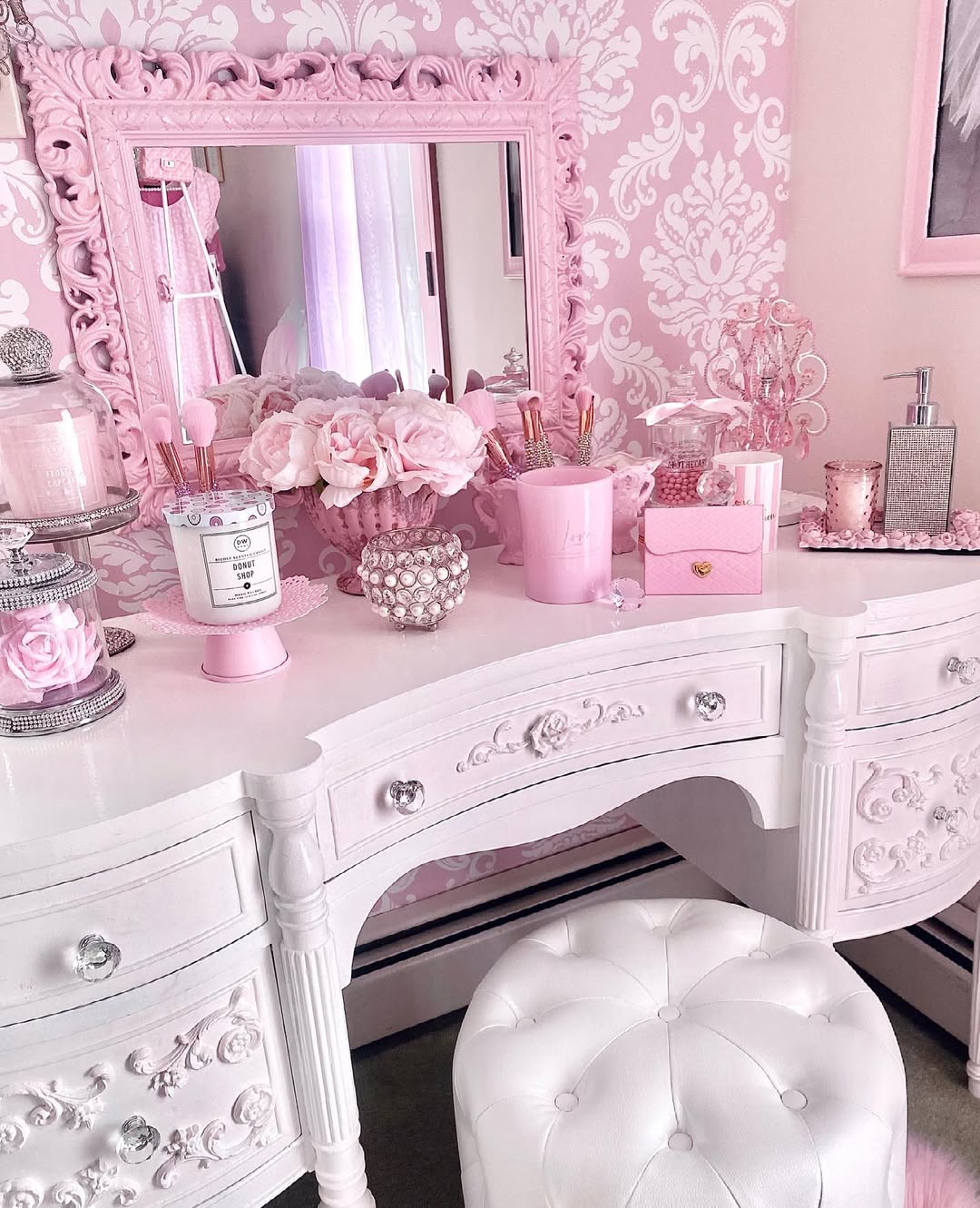 Vanity with Damask Wallpaper and Crown Theme