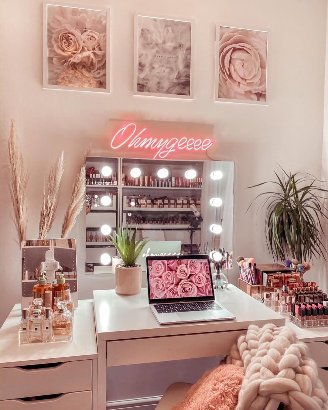 Vanity with Neon Script and Lipstick Grid