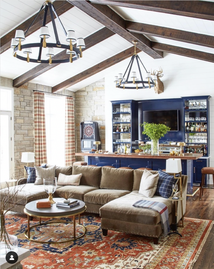Vaulted Living Room Stone Accent