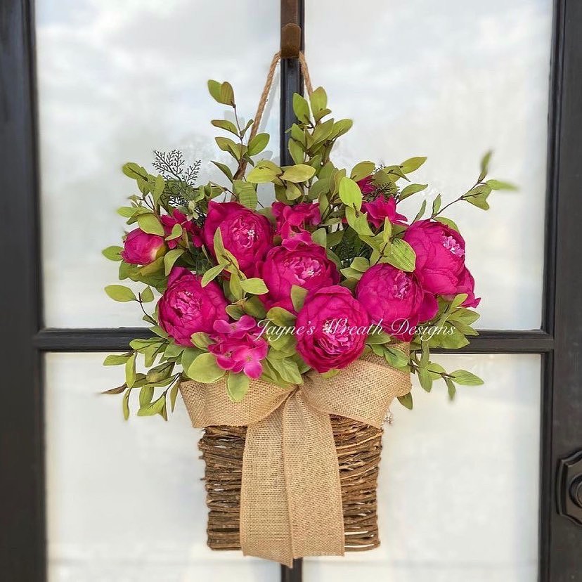 Vibrant Peony Door Basket