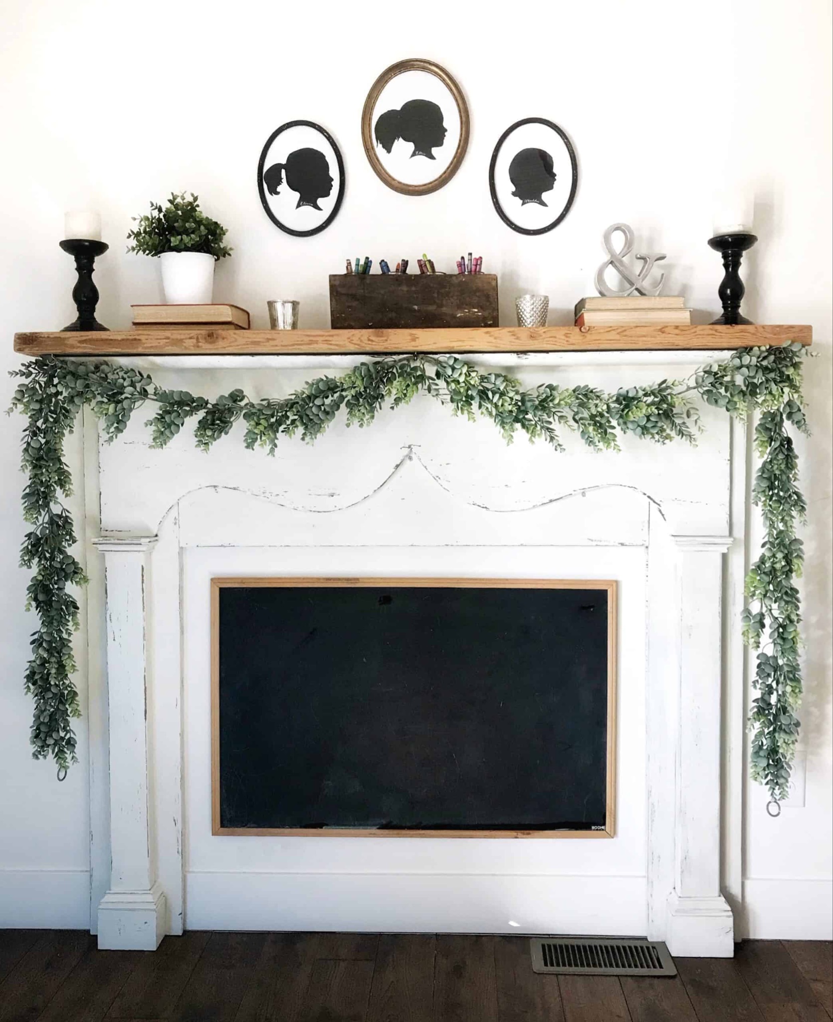 Vintage Antique Chalkboard and Faux Fireplace