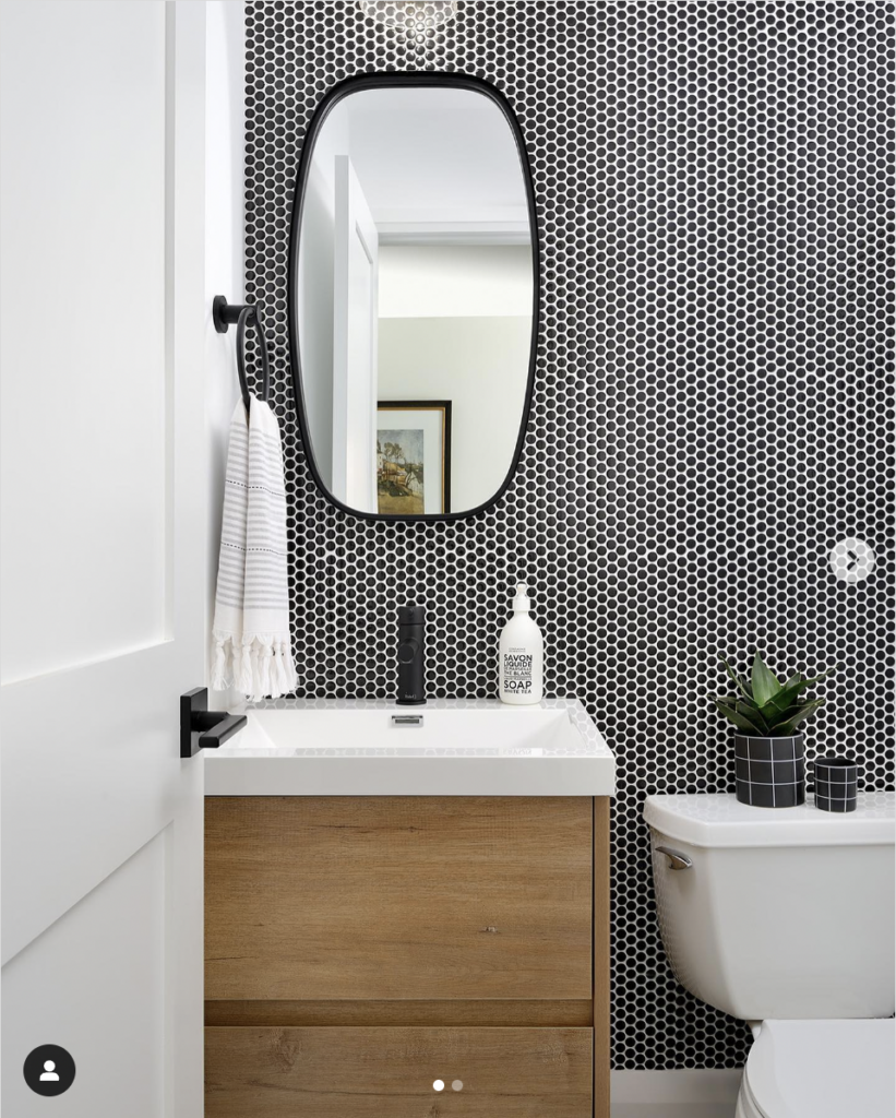 Vintage Penny Tile Bathroom With Wooden Vanity