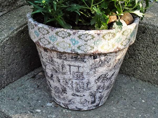 Vintage Crackled Clay Flower Pot