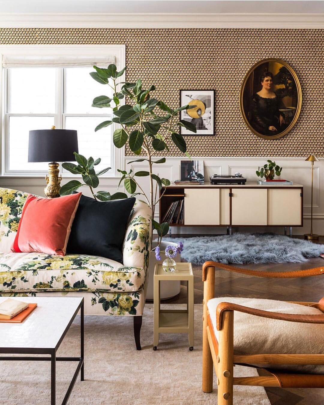 Vintage Florals in a Modern Eclectic Living Room