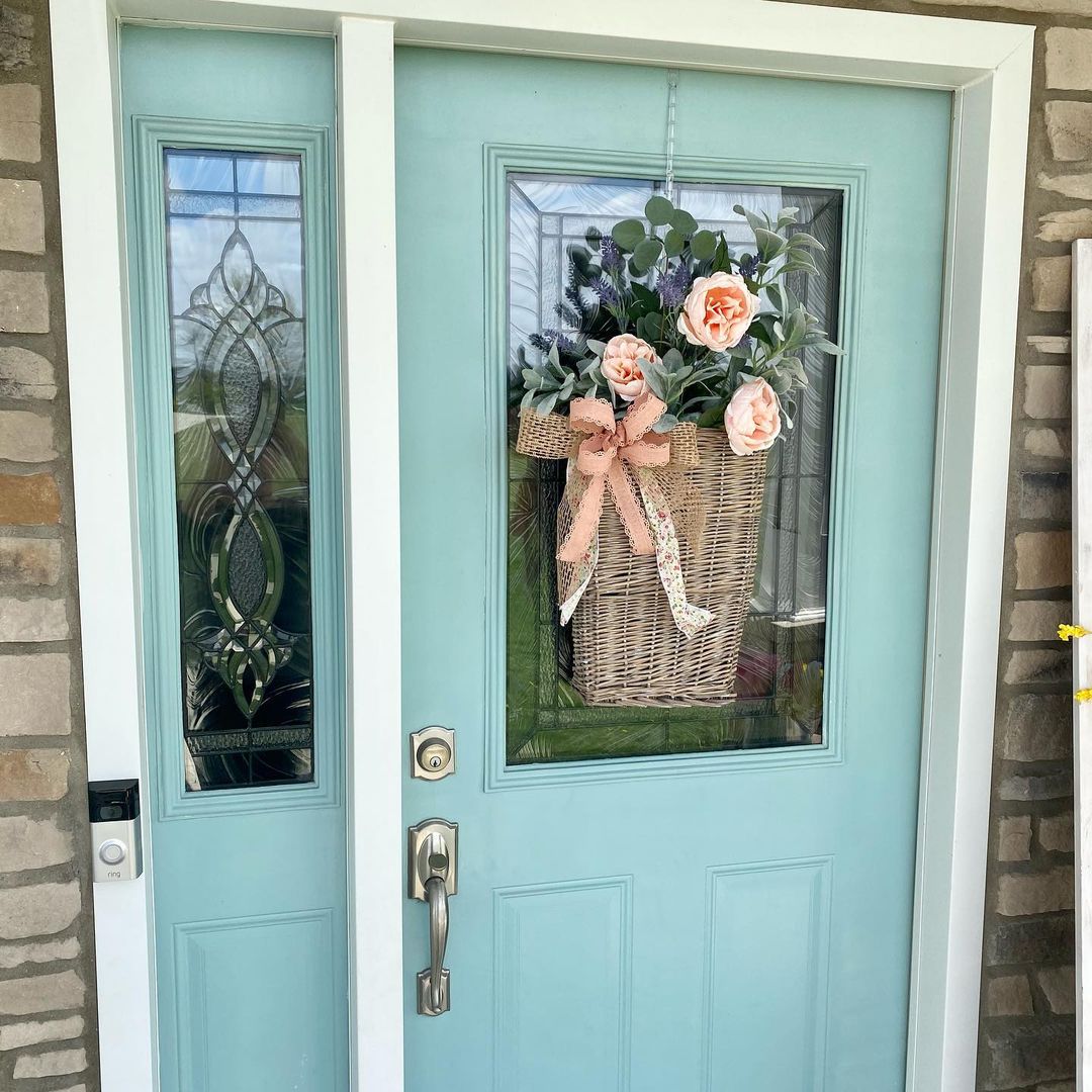 Peach Rose and Eucalyptus Door Basket