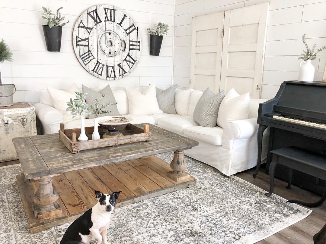 Vintage White Couch Farmhouse Living Room