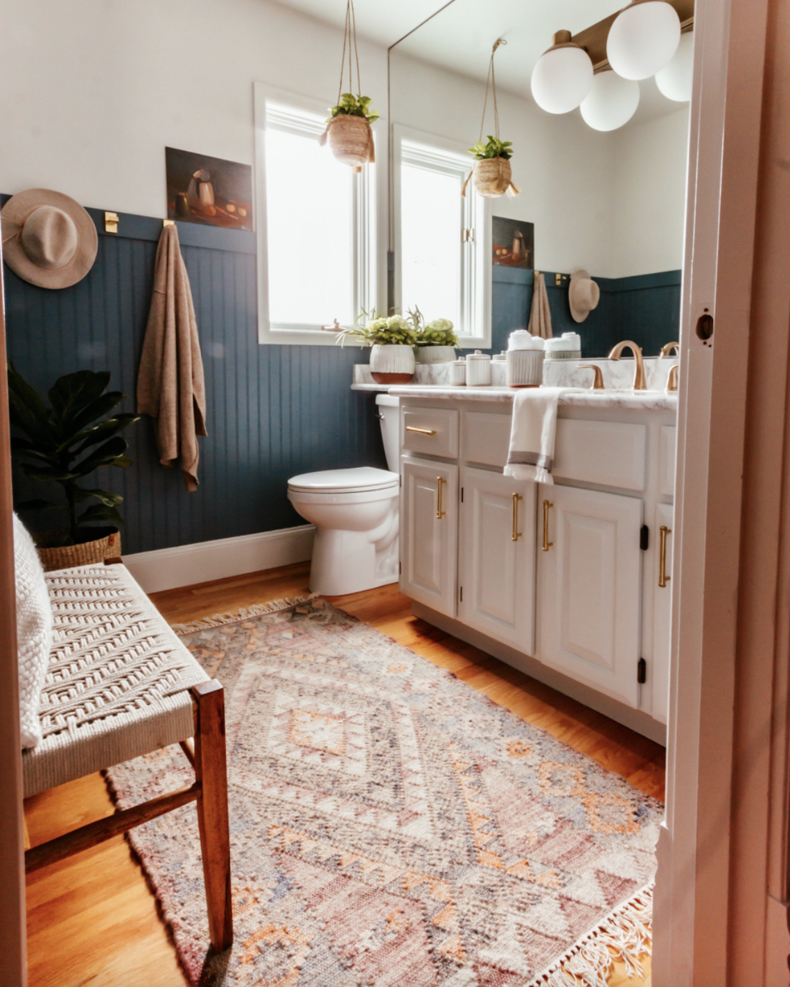Warm-Toned DIY Bathroom Beadboard Wall