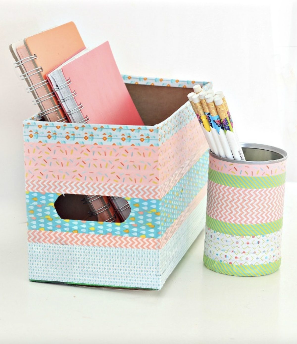 Washi Tape Cardboard Desk Organizer