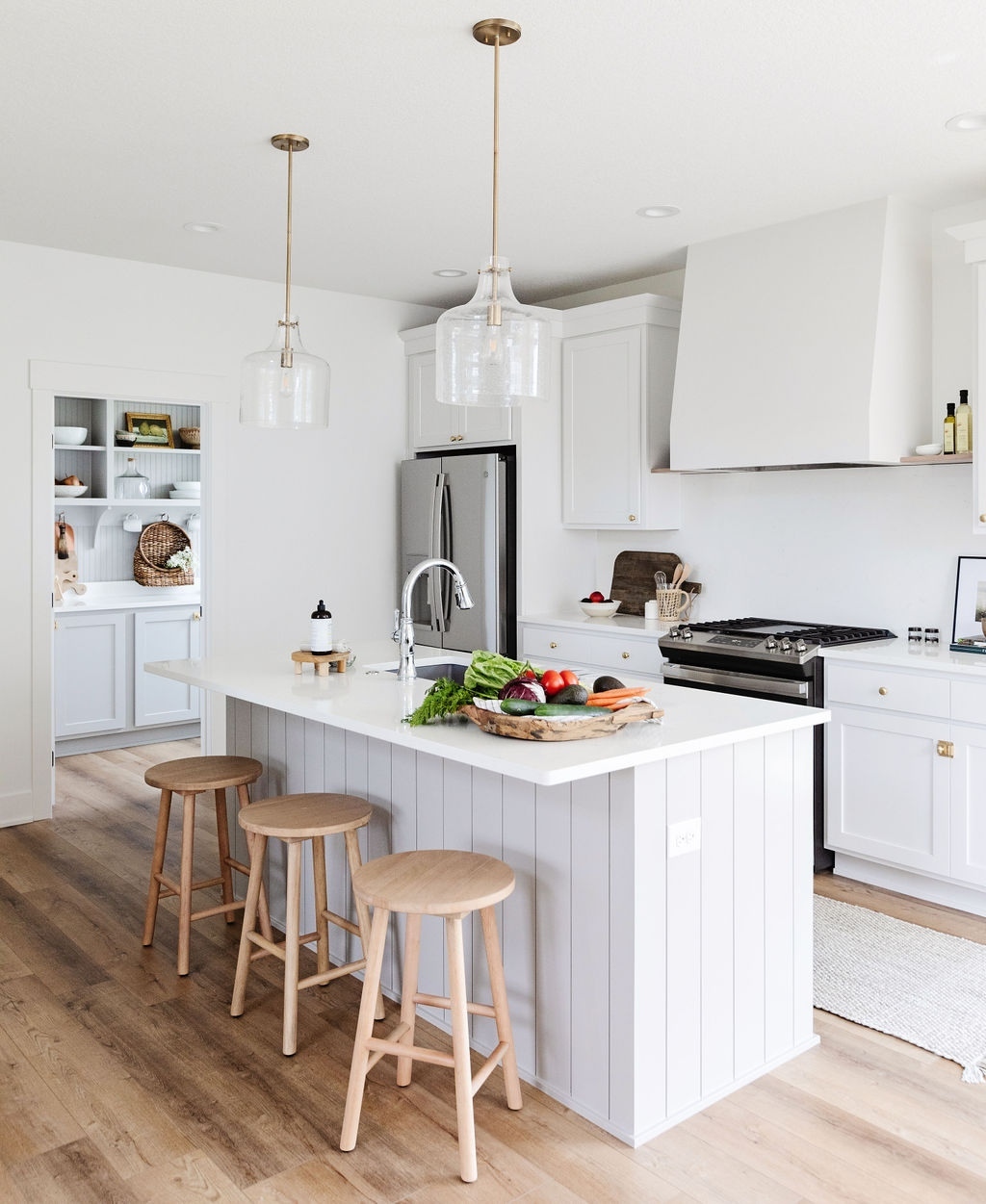 White Airy Shiplap Kitchen Island