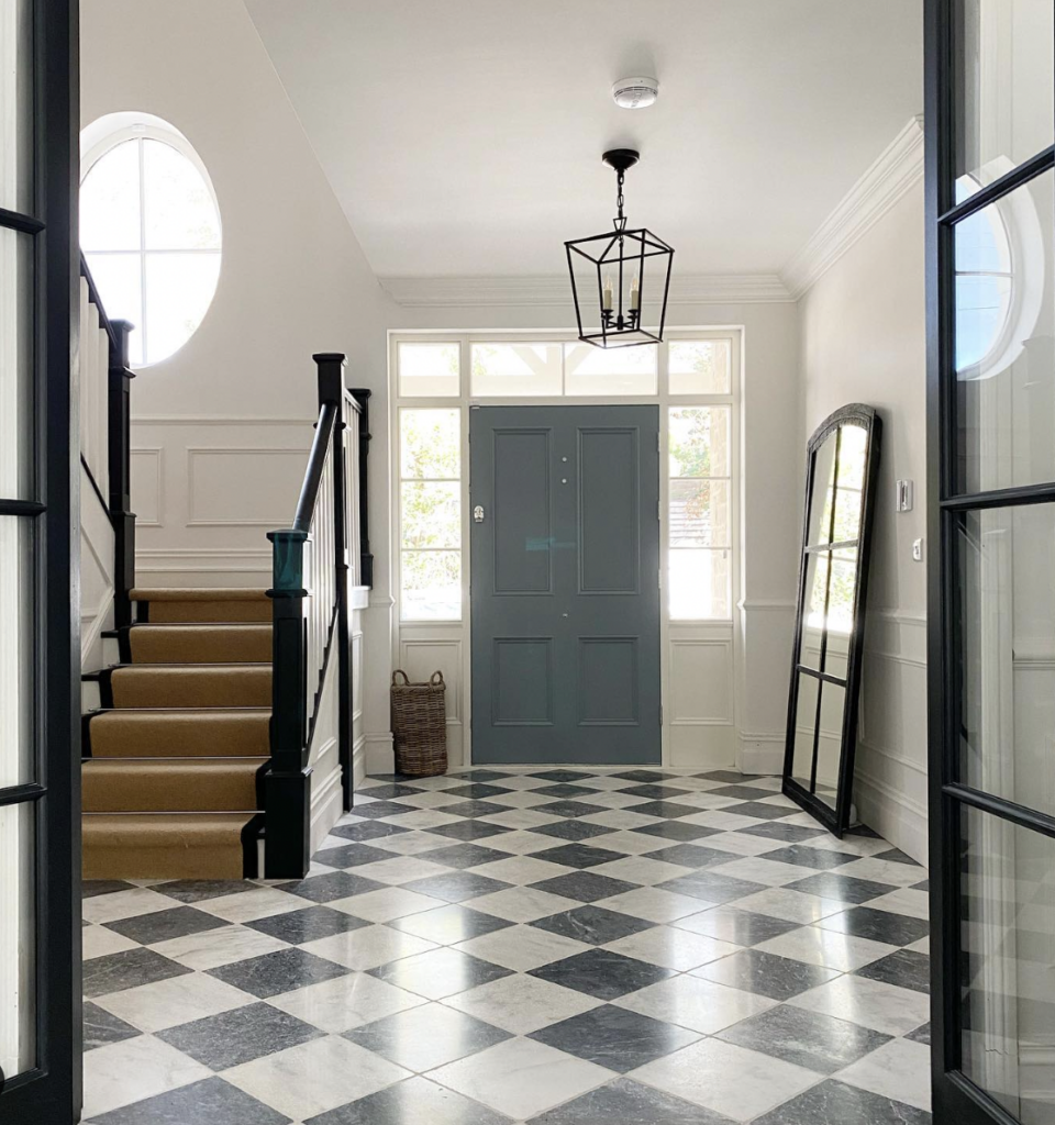 White and Grey Floor Pattern with a Grey Door