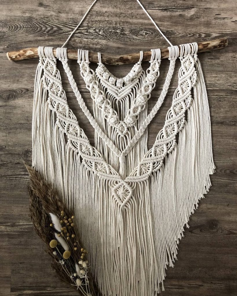 White Ascending V Macrame Hanging