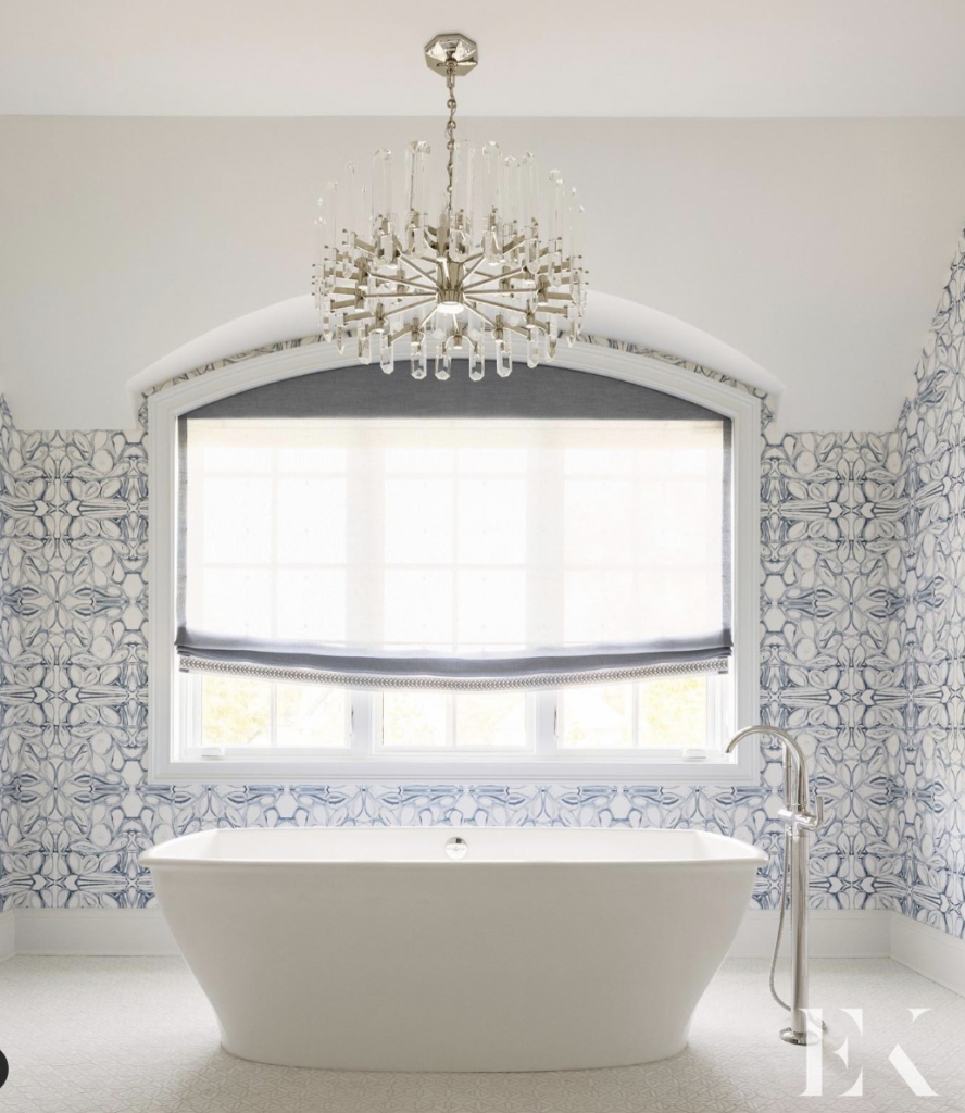 White Bathroom with Floral Tile