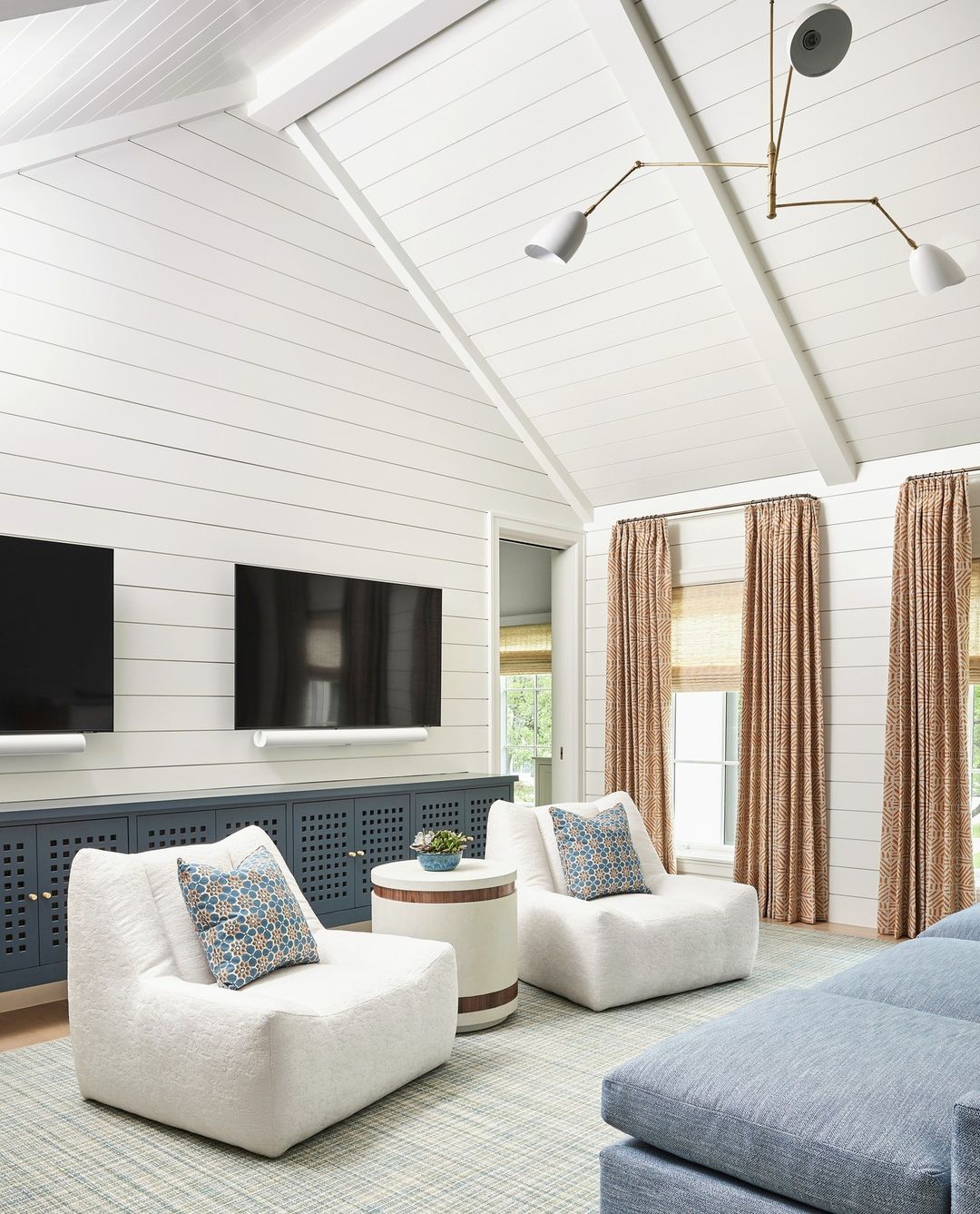 White Beams With a Shiplap Ceiling