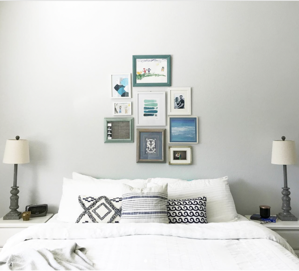 White Bedroom Gallery Wall Accent