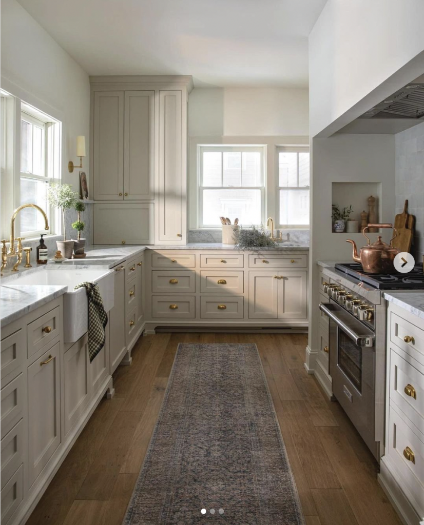 White Beige Kitchen and Light Wood Floors