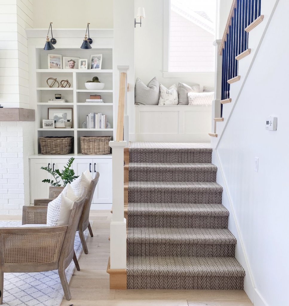 White Bench on Straight Stairs