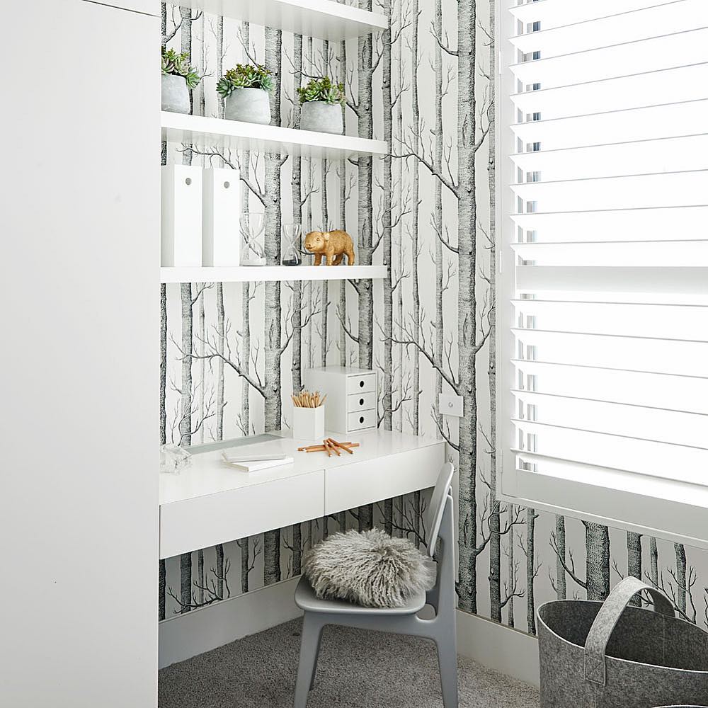 White Children’s Playroom or Bedroom Desk with Hanging Shelves