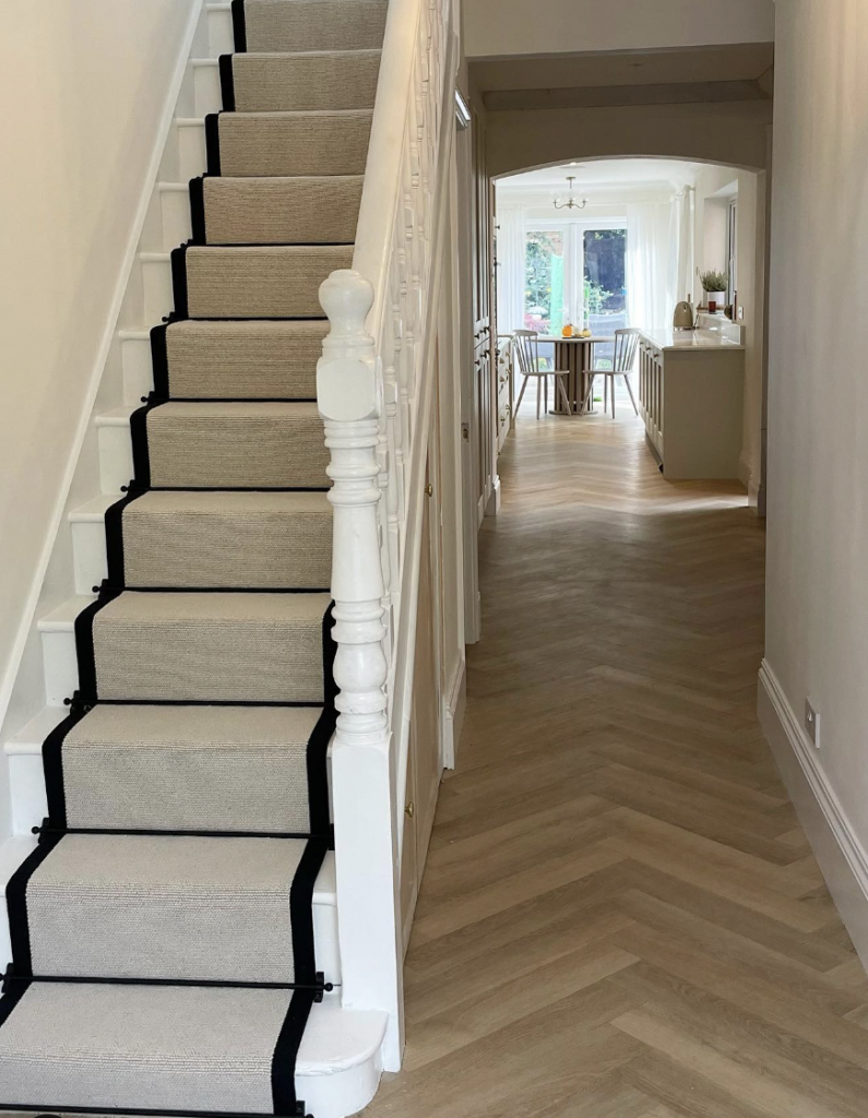 White Faux Trim with Gray Stair Carpet
