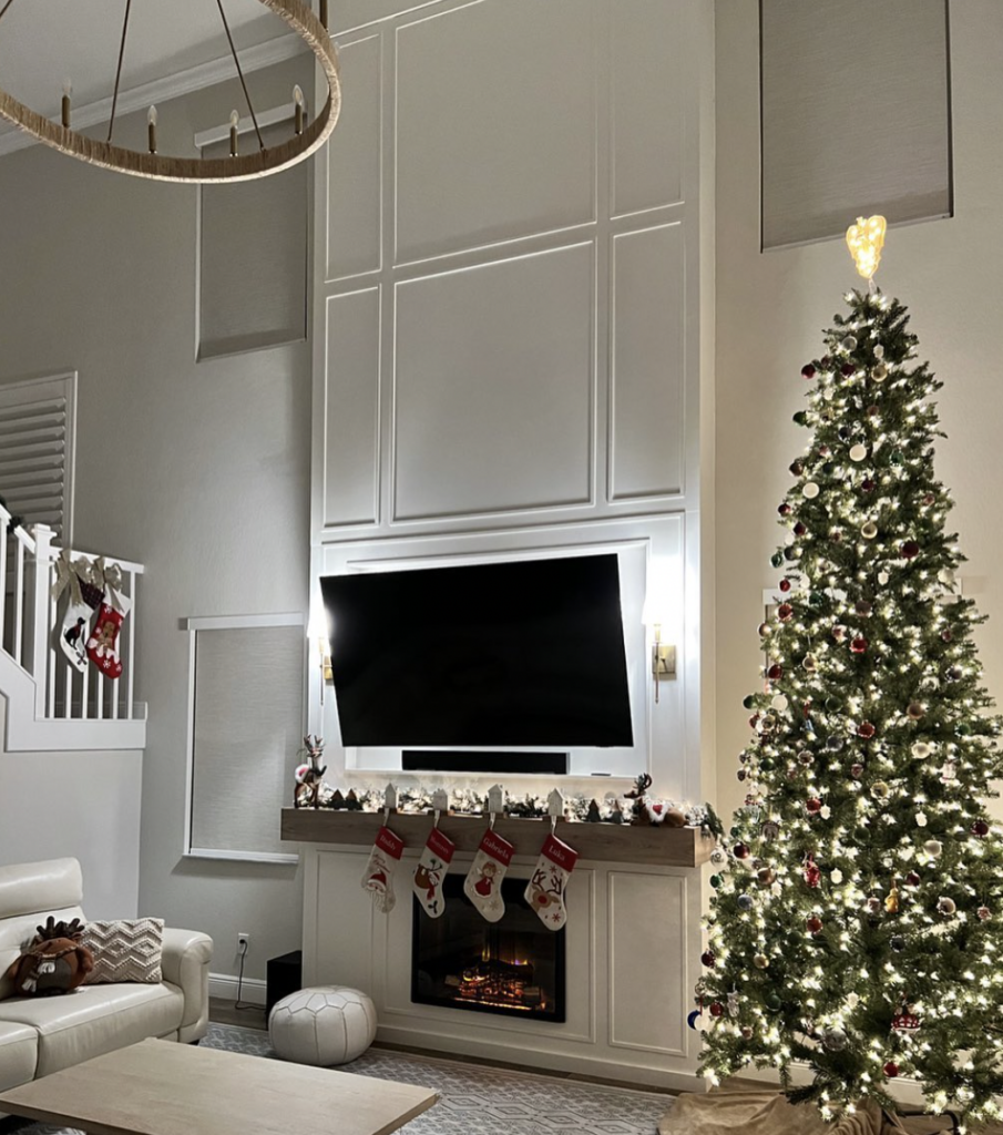 White Fireplace Beneath a Television