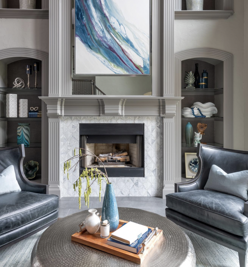 White Fireplace Tile on a Light Grey Wall