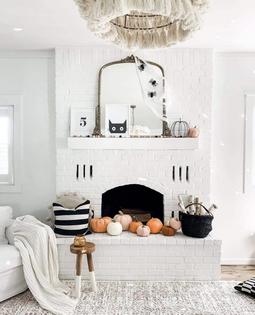 White Fireplace with a Black Accent