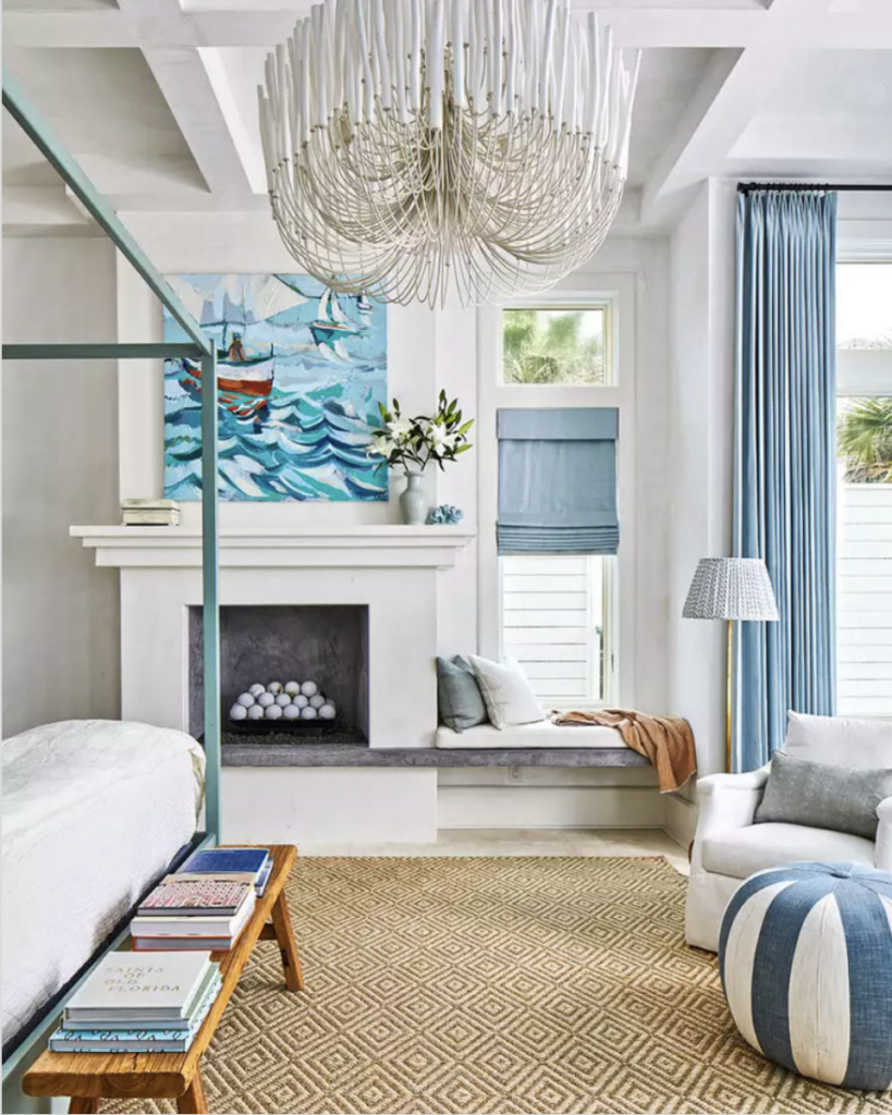 White Fireplace with Dark Hearth