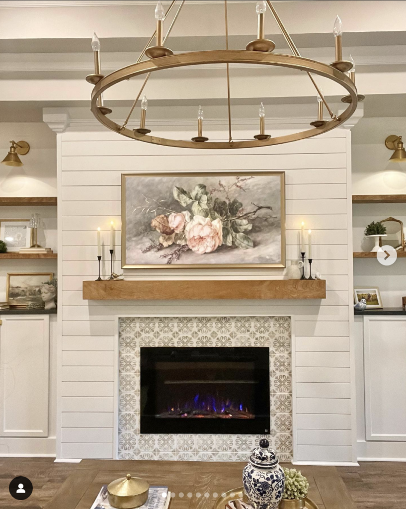 White Fireplace with Tile Surround