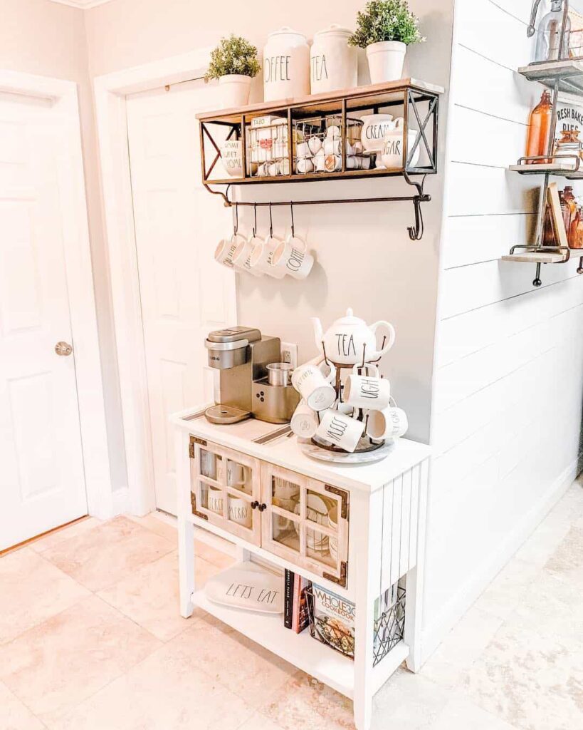White Glass Panel Kitchen Bar Hutch