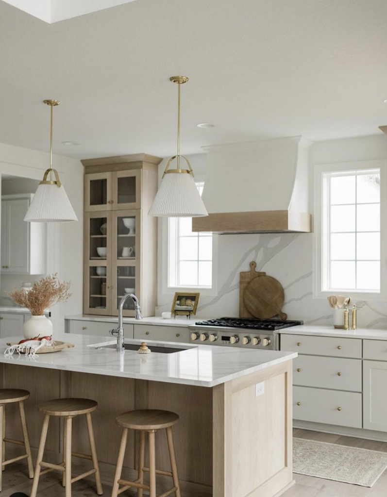 White Hanging Lights With a Wood Vent Cover