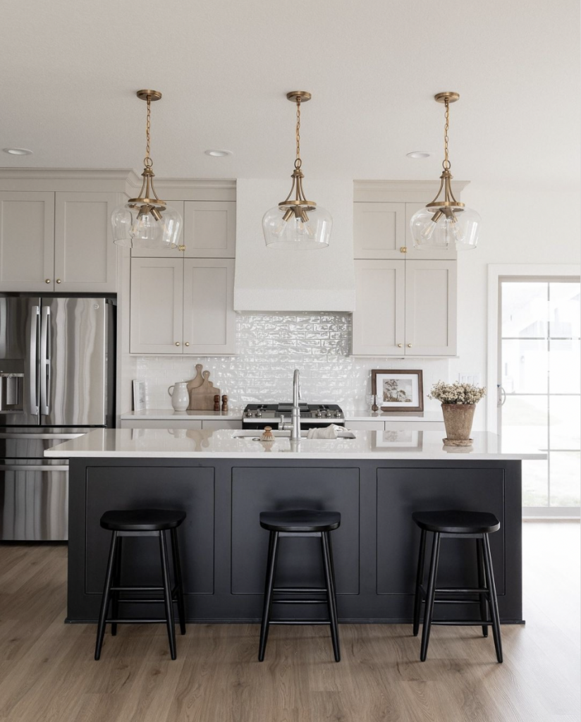 White Kitchen and Black Island