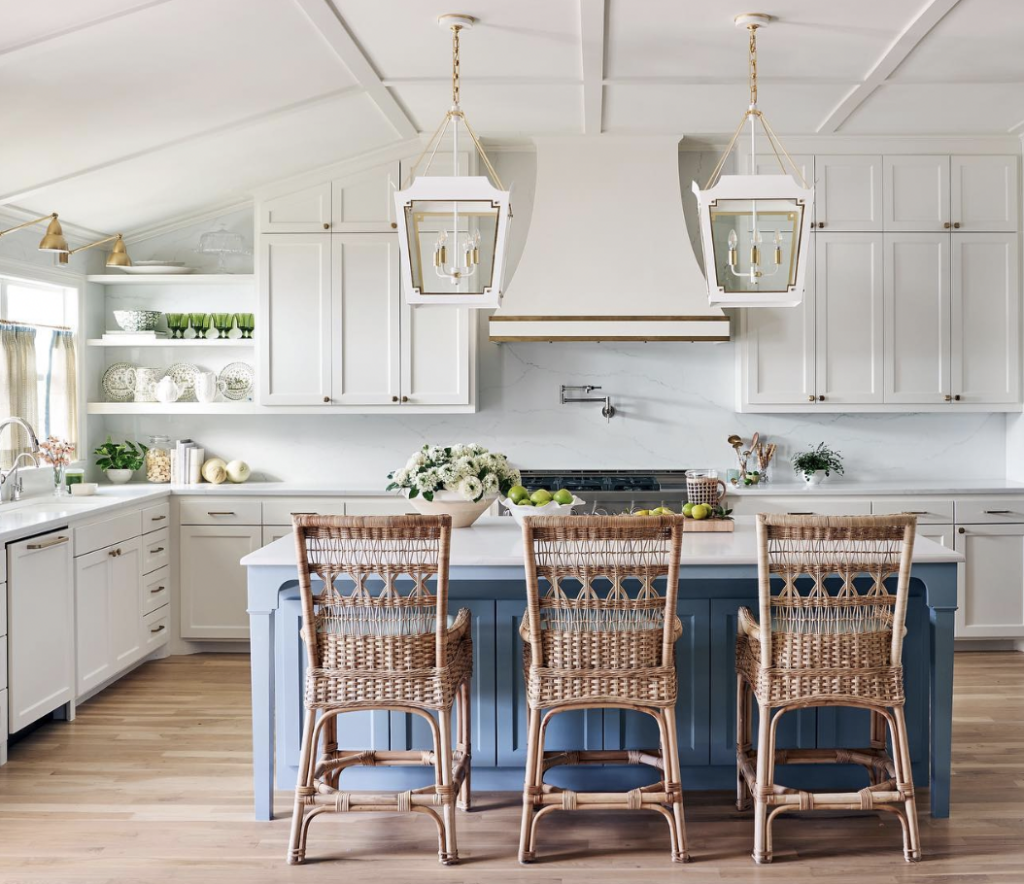 White Kitchen Island and Light Fixtures