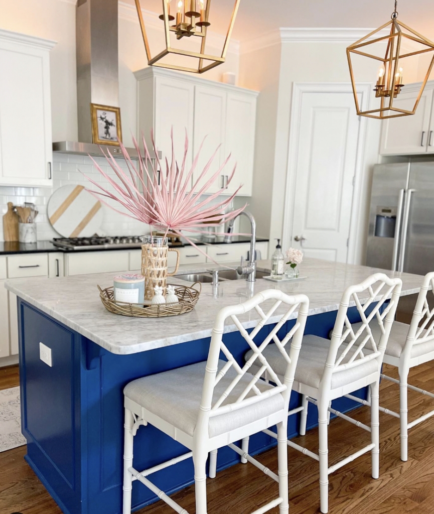 White Kitchen with Painted Blue Island