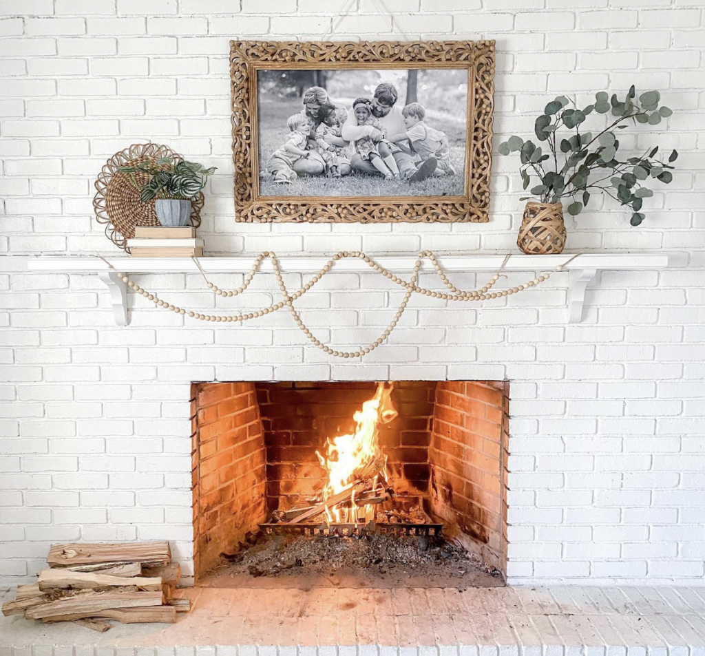 White Mantel on a Brick Fireplace