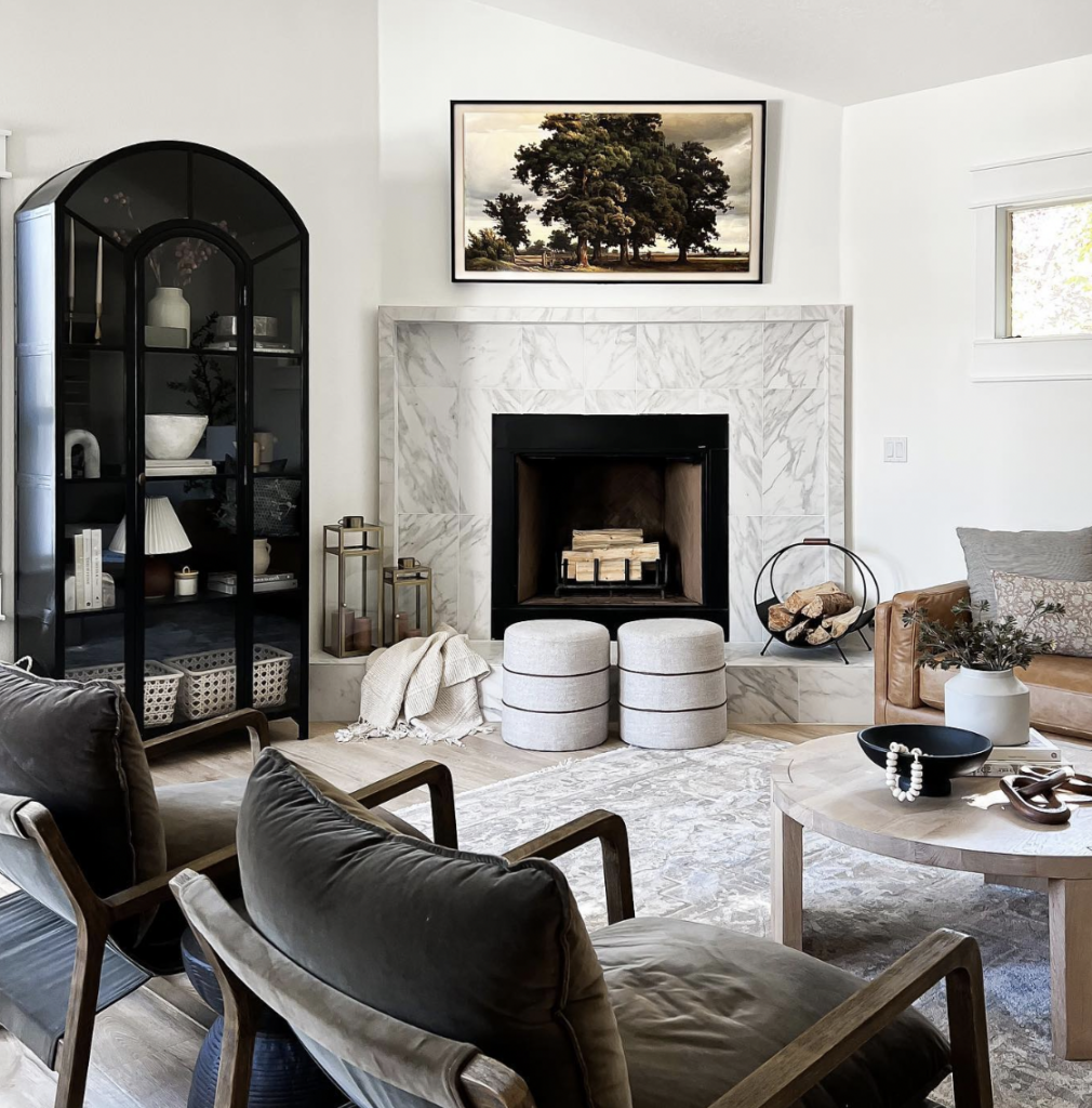 White Marble Corner Fireplace