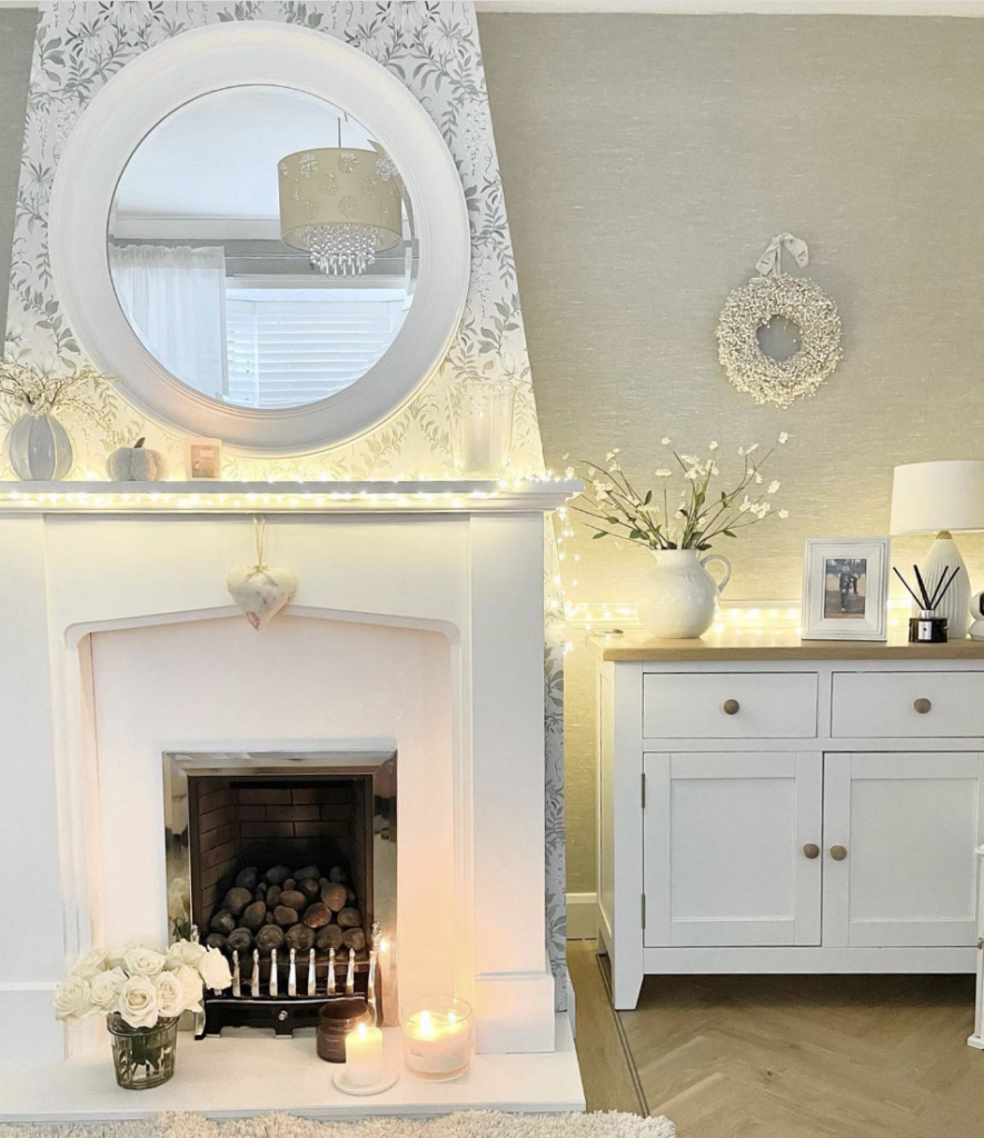 White Mirror Above the Fireplace