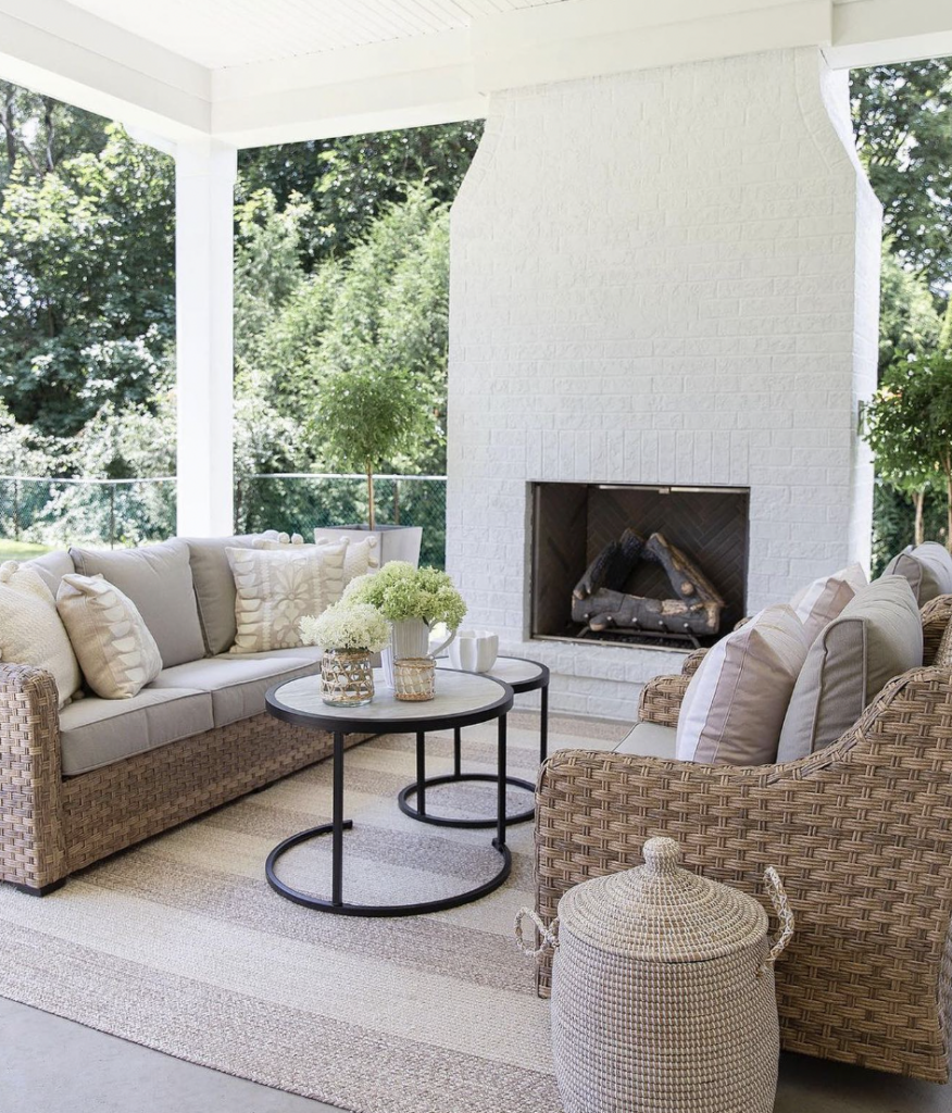 White Outdoor Brick Fireplace